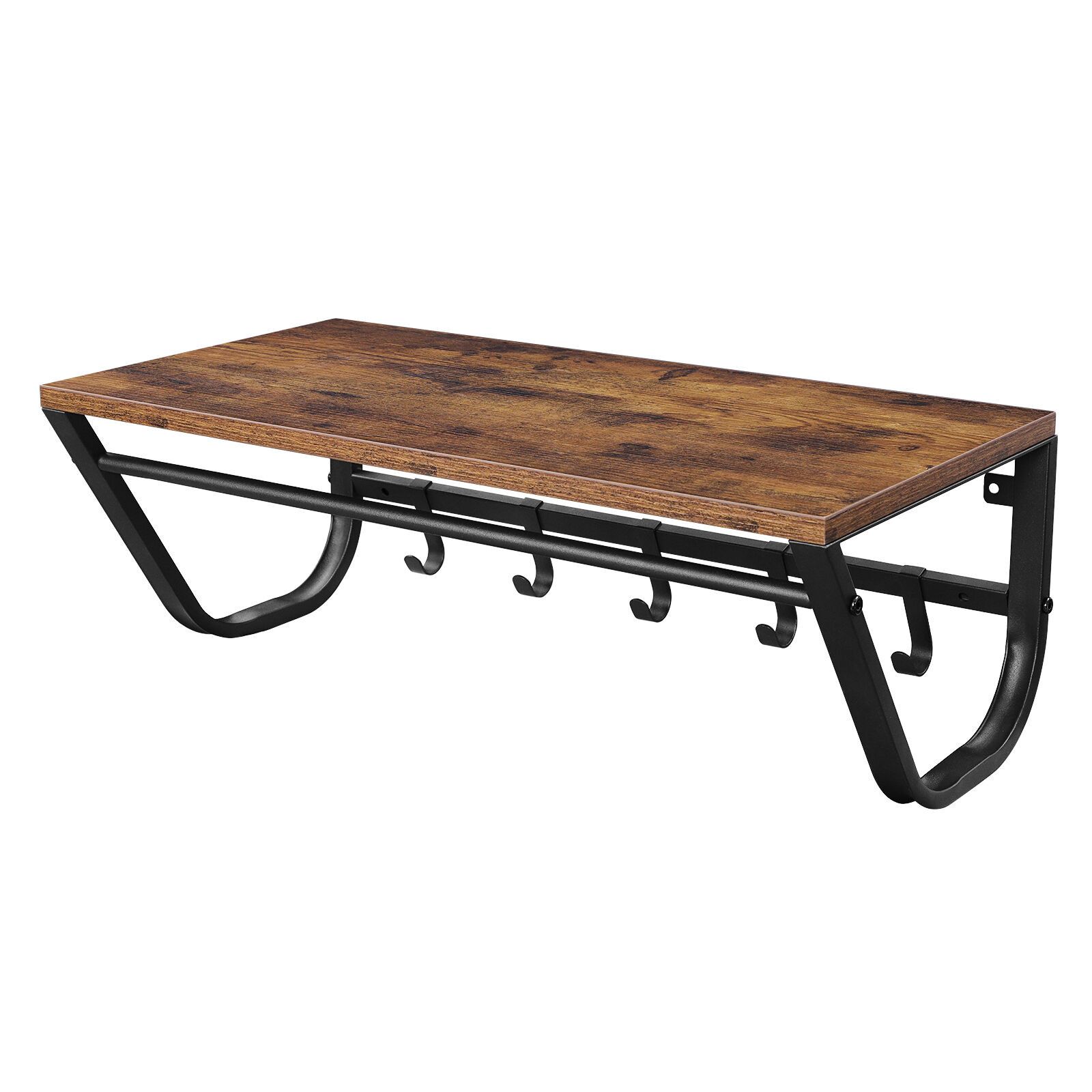 Wandregal mit Garderobenhaken, Kleiderstange zur Wandmontage im Industrial Design, Flurgarderoben Set aus Vintage Holz mit Metall, Maße B 60 cm x H 22 cm x T 30 cm