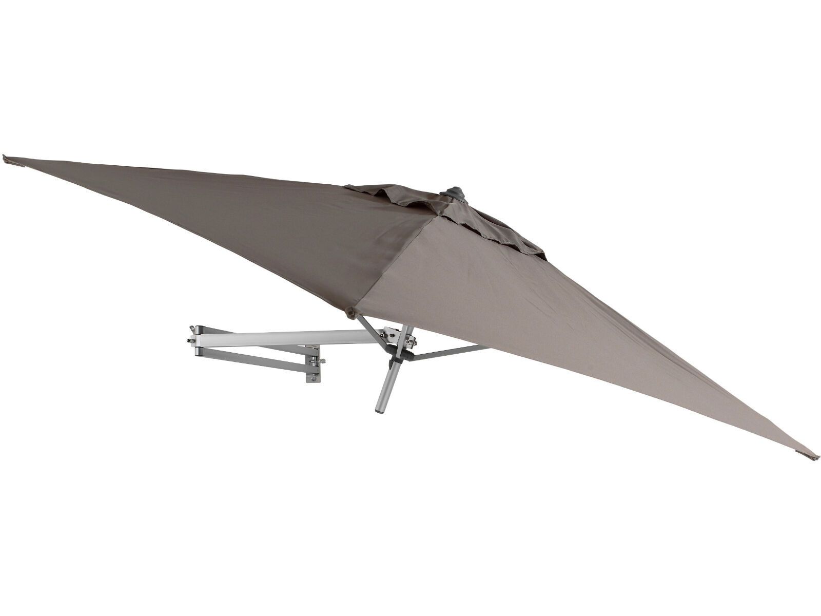Sonnenschirm 200 x 200 cm eckig mit Wand Halterung ohne Schirmständer für Balkon oder Terrasse, Marktschirm Gartenschirm Terrassenschirm, knickbar mit Windauslass, taupe