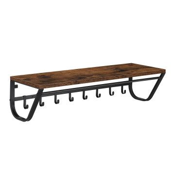 Wandregal mit Garderobenhaken, Kleiderstange zur Wandmontage im Industrial Design, Flurgarderoben Set aus Vintage Holz mit Metall, Maße B 90 cm x H 20 cm x T 30 cm