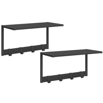 Garderobe - Wandregal - Wandhalterung - Set aus 2 - 4 abnehmbare Haken - 50 x 24 x 26,5 cm - schwarz Garderobe - Wandregal - Wandhalterung - Set aus 2 - 4 abnehmbare Haken - 50 x 24 x 26,5 cm - schwarz