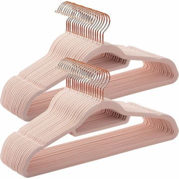 Set von 50 Samt-Kleiderbügeln mit Anti-Rutsch, rosa Kleiderbügel mit goldenem Haken