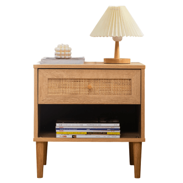 Nachttisch – Rattan-Akzent – 48 x 39 x 49 cm – Braun