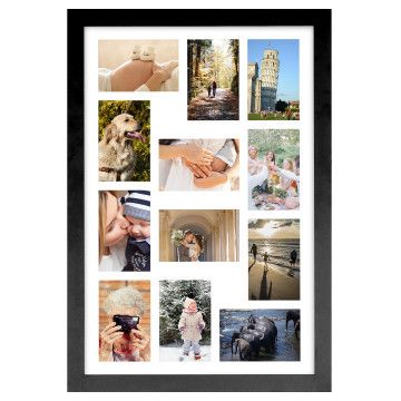 Madison MDF Fotorahmen mit Passepartout - Platz für 12 Fotos 10x15cm - Fotorahmen 40x60cm - Schwarz