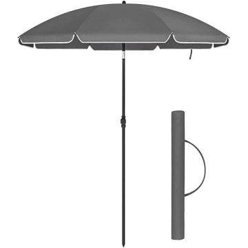 Strandschirm, Gartenschirm, Stangenschirm, UPF 50+ UV-Schutz, Sonnenschirm, Durchmesser 160cm, grau