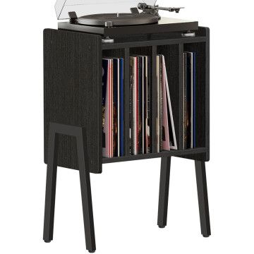 LP-Aufbewahrungssystem - Plattenregal - LP-Halter - Plattenspielermöbel - Plattenspielerschrank für Schallplatten und Bücher - schwarz