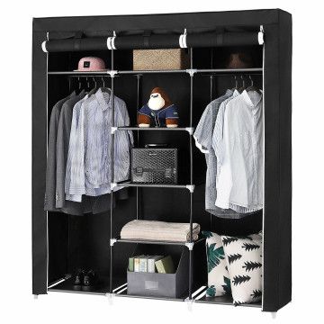 XXL Extra großer Kleiderschrank aus Stoff und Metall - Kleiderschrank aus Stoff für Kleidung - Schwarz