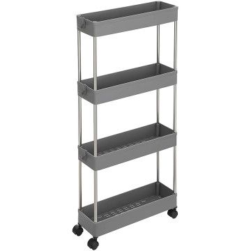 Schmaler 4-stöckiger ausziehbarer Küchentrolley – 40 x 12,5 x 86 cm – für Küche und Bad – Grau
