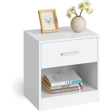 Nachttisch – Weißer Nachttisch – Nachtschrank – Moderne Nachttische – 41 x 39 x 28 cm – Nachttisch mit Schublade – Weiß