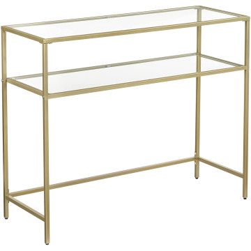Konsolentisch – Beistelltisch mit 2 Ablagen – 100 x 35 x 80 cm – Gehärtetes Glas – Gold