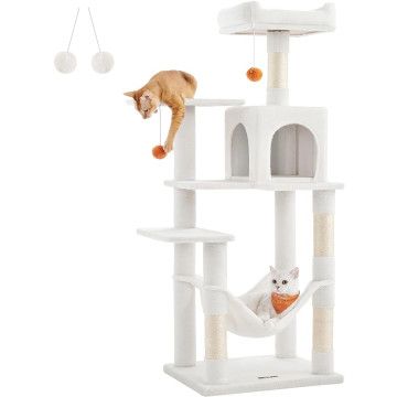 Großer Kratzbaum für mehrere Katzen – mit Hängematte – Katzenbaum – 143 cm – Weiß