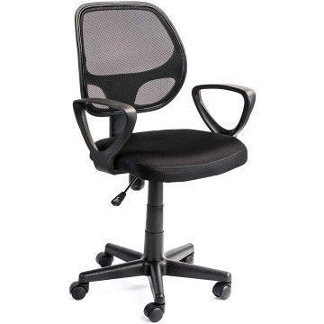 ACAZA Bürostuhl, Ergonomischer Schreibtischstuhl mit Armlehne, Höhenverstellbar und Wippfunktion, Computerstuhl aus atmungsaktivem Mesh mit Rollen, Büro Stuhl für Kinder, schwarz 