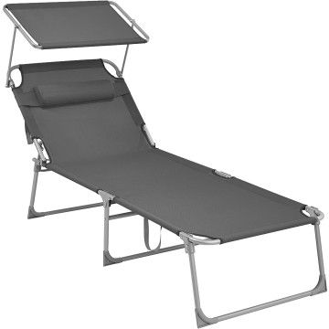 XL-Liegestuhl – mit Kopfstütze – zusammenklappbar – 71 x 193 x 29,5 cm – belastbar bis 150 kg – Grau