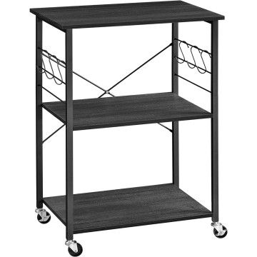 Küchentrolley – Servierwagen – Küchentrolley auf Rollen – 89 x 60 x 40 cm – Schwarz – Küchenregal – Küchentrolleys