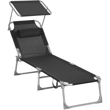 Liegestuhl – mit Kopfstütze – zusammenklappbar – 53 x 193 x 29,5 cm – belastbar bis 150 kg – Schwarz