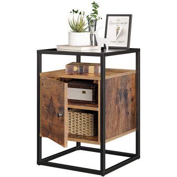 Nachttisch - aus Holz und gehärtetem Glas - mit Schrank - Industriestil - Vintage braun