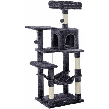 Katzenkratzbaum mit Hängematte, 143 cm, Cat Tree, Rauchgrau