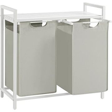 Wäschekorb – mit 2 ausziehbaren Taschen – 92 Liter – Weiß