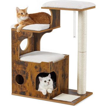 Kratzbaum für 1 oder mehrere Katzen, Vintage, rustikal braun / weiß