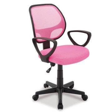 Bürostuhl, Ergonomischer Schreibtischstuhl mit Armlehne, Höhenverstellbar und Wippfunktion, Computerstuhl aus atmungsaktivem Mesh mit Rollen, Büro Stuhl für Kinder, pink