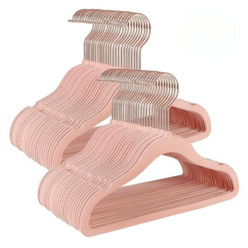 Kinderkleiderbügel – Set mit 50 Stück – Samtbügel mit rosa Haken – rutschfest – Hellrosa