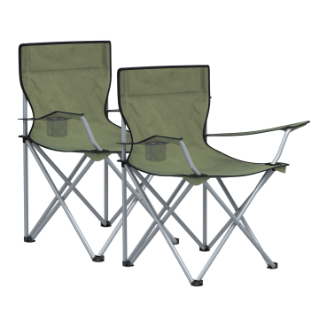 2er Set klappbare Campingstühle, Klappstühle für draußen, bequem, mit Armlehnen und Becherhalter, stabiles Gestell, belastbar bis 120 kg - Grün