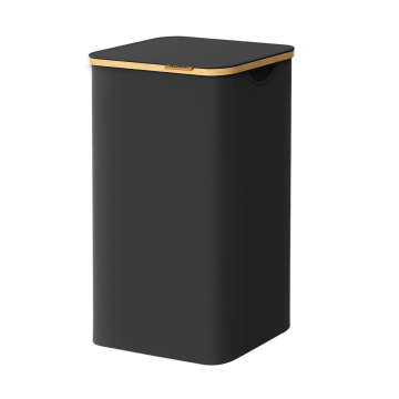 Wäschekorb mit Deckel – 90 L – Bambus – 42 x 32 x 70,5 cm – Schwarz