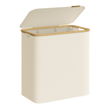 ACAZA Wäschekorb - Wäschesortierer - Wäschekorb mit Deckel - Wäschekorb 3 Fächer - Bambus - 150L - Beige