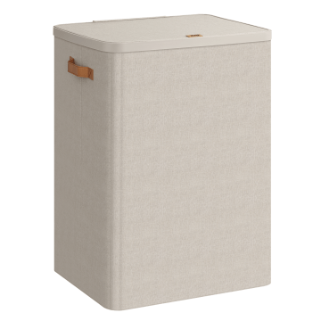Wäschekorb mit Deckel – 2 Fächer – 170 L – 56 x 40 x 75 cm – Beige