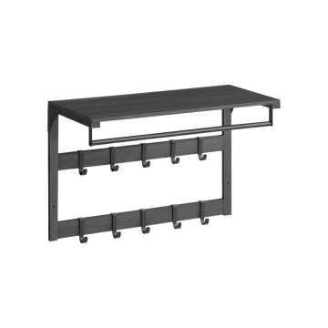 ACAZA Garderobe - Wandgarderobe - Industriell - Garderobe mit Haken - 10 Haken - Metall und Holz - Schwarz