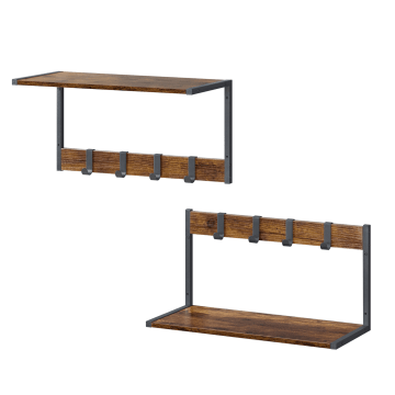 Garderobe – Wandregal – 2er-Set – 4 abnehmbare Haken – Vintage Braun