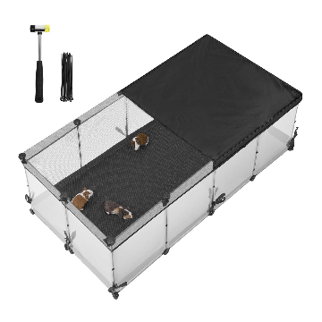 Kaninchenstall – Kaninchengehege – modulare Kleintierkäfig – 144 x 74 x 47 cm – halbtransparente Paneele – Gehege für kleine Haustiere – Meerschweinchen – Hamster