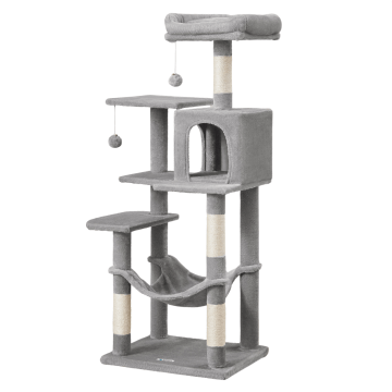 Großer Kratzbaum für mehrere Katzen, Cat Condo mit Hängematte, Kratzbaum, 143 cm, hellgrau