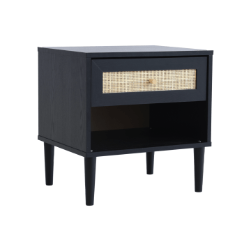 Nachttisch – Nachttische Modern – Rattan-Akzent – Schwarz – Nachttische Holz