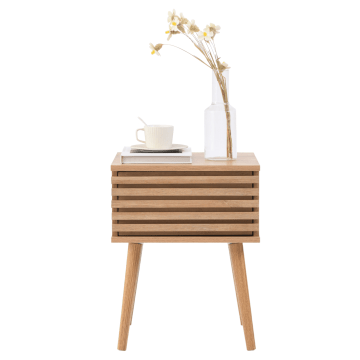 Nachttisch - Beistelltisch - 39 x 40 x 50,5 cm - Eichenfarbe - Rattan-Akzent - Nachttisch mit Schublade