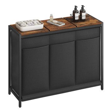 Wäschekorb mit 3 Fächern – Wäschesortierer mit Deckel – Vintage Braun