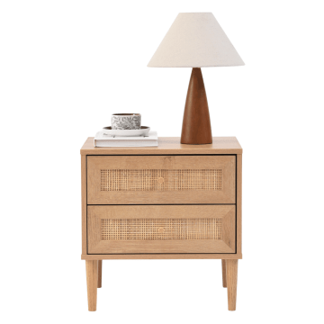 Nachttisch - Beistelltisch - 39x48x49 cm - Eichenfarbe - Rattan - Akzent - mit - Schublade