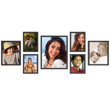 Set aus 7 Bilderrahmen – Formate 28 x 35, 20 x 25, 15 x 20 cm – MDF – Schwarz