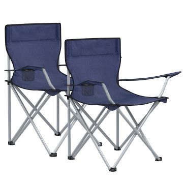 Set von 2 klappbare Campingstühle, Klappstühle für draußen, bequem, mit Armlehnen und Becherhalter, stabiles Gestell, belastbar bis 120 kg - Blau