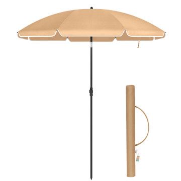 Stock Sonnenschirm - 160 cm Durchmesser - Runder / Achteckiger Polyester Garten Sonnenschirm - Kippbar - mit Tragetasche - sandbraun