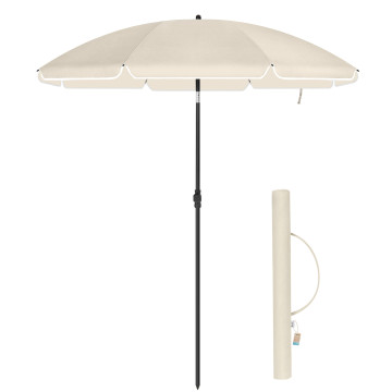 Stock-Sonnenschirm, 160 cm Durchmesser, runder / achteckiger Garten-Sonnenschirm aus Polyester, schwenkbar, mit Tragetasche - Beige