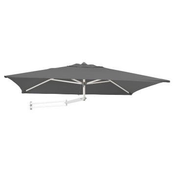 Sonnenschirm rechteckig 200 x 200 cm mit Wand Halterung ohne Schirmständer für Balkon oder Terrasse, Marktschirm Gartenschirm Terrassenschirm, knickbar mit Windauslass, grau