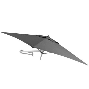 Sonnenschirm 200 x 200 cm eckig mit Wand Halterung ohne Schirmständer für Balkon oder Terrasse, Marktschirm Gartenschirm Terrassenschirm, knickbar mit Windauslass, grau