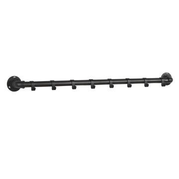 Garderobenleiste, Wandgarderobe mit 8 Haken für Jacken, Garderobe zur Wandmontage im Industrial Design, schwarz Metall, Maße 90 x 7.5 cm