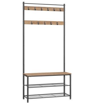 Großer Garderobenständer XL – mit Schuhbank, Garderobe und Schuhablage – 175 cm hoch und 85 cm breit – Eschenholz