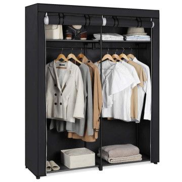 Garderobe - 2 Kleiderstangen und Einlegeböden - klappbar - 140 x 43 x 174 cm - Schwarz