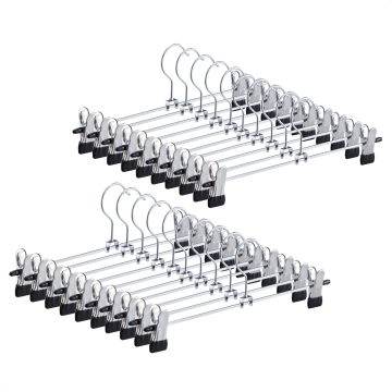 Rutschfeste Kleiderbügel - groß - 40 cm lang - verstellbare Klammern - 20 Stück - silbergrau