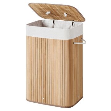 Wäschekorb mit Deckel - Baumwolltasche - 72 Liter - 40x60x30 cm - Bambus
