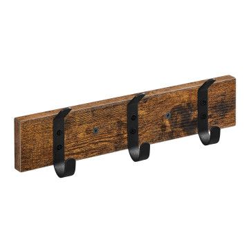 Wandgarderobe mit 6 Haken - kompakter Wandgarderobenständer aus Holz - Industriestil - Vintage Braun und Schwarz