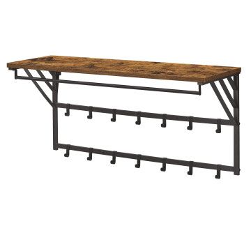 Garderobe - Wandgarderobe - Industriell - Garderobe mit Haken - 14 Haken - Metall und Holz - Braun