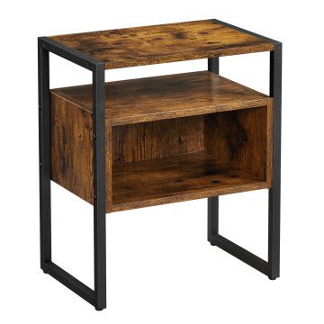 Nachtkästchen mit offenen Ablagen im Industriellen Design, Nachttisch aus Vintage Look Holz mit Metall, Schlafzimmer Möbel, Couchtisch, Beistelltisch 44 x 53 x 30 cm,